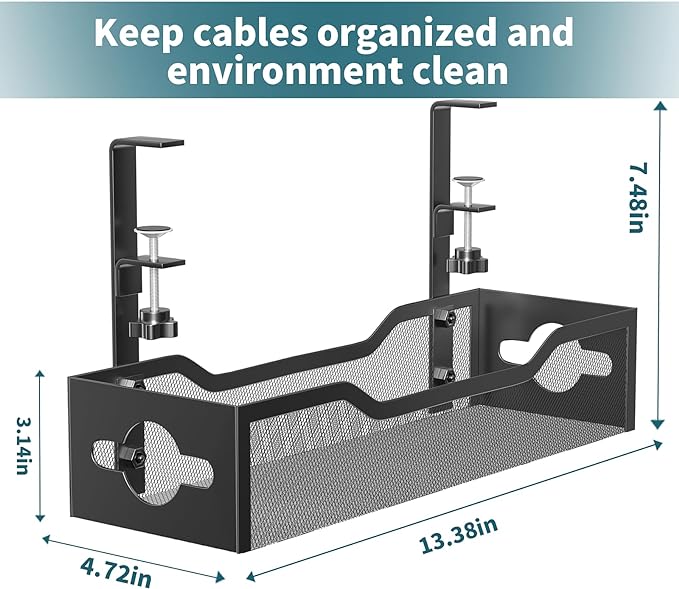 Under Desk Cable Management Tray 3 Pack, Cable Management Under Desk No Drill - Image 6
