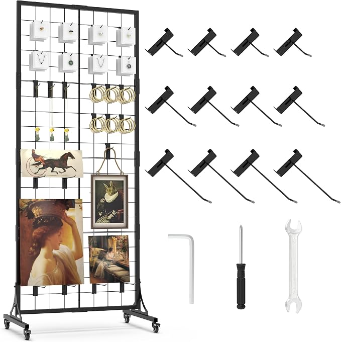 HUHOLE Gridwall Panel Display Stand, 2.2' × 5.2' Ft Movable Grid Wall Panel by HUHOLE