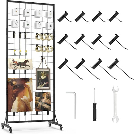 HUHOLE Gridwall Panel Display Stand, 2.2' × 5.2' Ft Movable Grid Wall Panel by HUHOLE