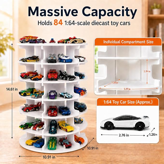 Krafetto 84-Slot Rotating Toy Car Display Tower - Image 4