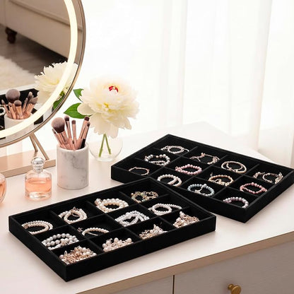 Cinnvoice 4 Pcs Stackable Jewelry Organizer Tray, 12 Grids Velvet Bracelet Ring - Image 6