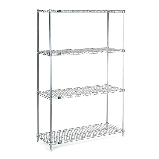 Nexel Economy Wire Shelving Starter Unit, 4 Tier, Nickel Chrome, x 36"L by Nexel