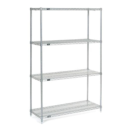 Nexel Economy Wire Shelving Starter Unit, 4 Tier, Nickel Chrome, x 36"L by Nexel