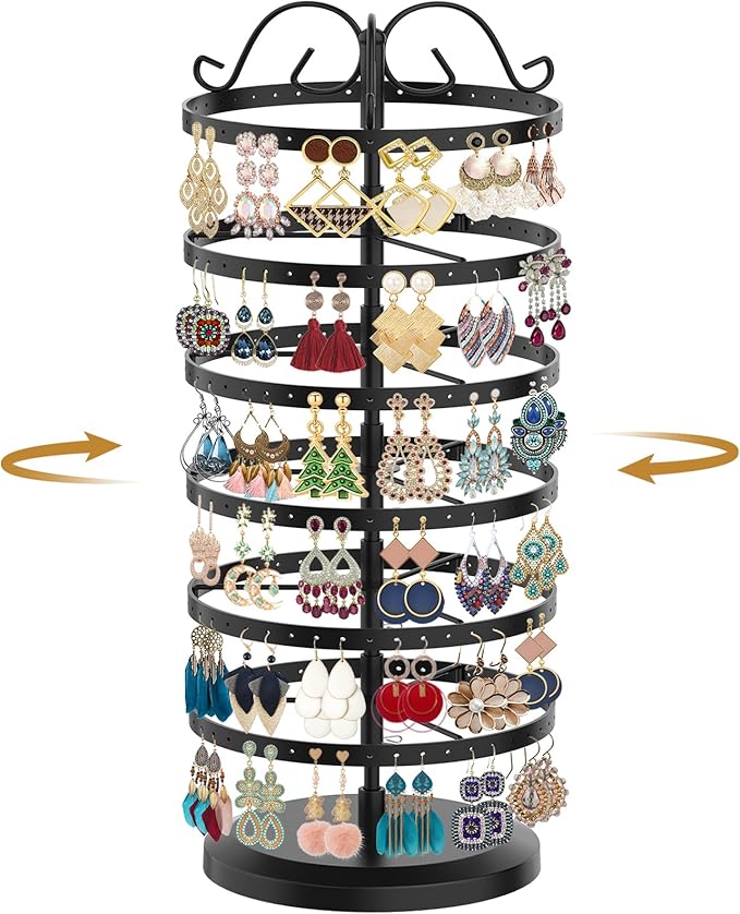 MODOWEY Rotating Earring Holder Organizer Stand, 6 Tier Large Capacity Jewelry by MODOWEY