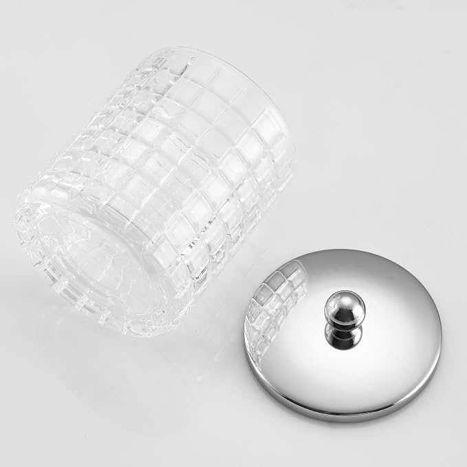 Glass Cotton Jar Holder Silver Lid, Elegant Bathroom Storage Canister - Image 6