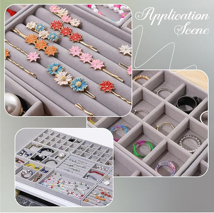2Pcs 5 x 8.3 Inch Jewelry Drawer Inserts Velvet Jewelry Tray Gray 15 Grids - Image 5