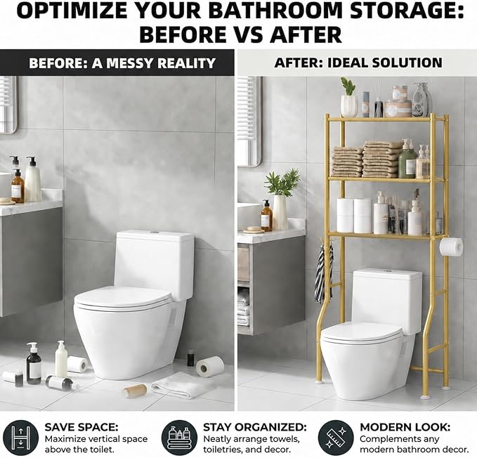 GloTika 3-Tier Over Toilet Storage, 150lb Capacity, Carbon Steel, Freestanding - Image 5