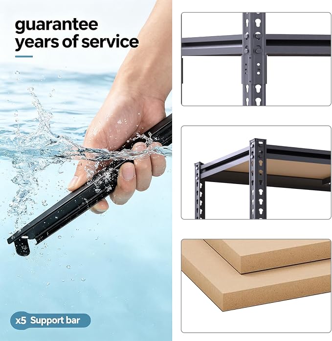 72" H Heavy Duty Garage Shelving, 2400LBS Capacity 5-Tier Storage Shelves - Image 7