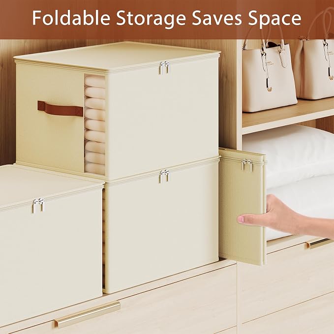 Clothes Storage Bins with Sturdy Frames, Foldable Fabric Clothing Organizer Box - Image 4
