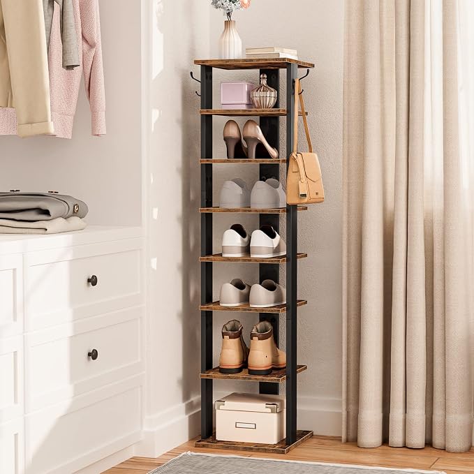 HOOBRO 8 Tiers Vertical Shoe Rack, Wooden Shoe Storage Organizer - Image 2