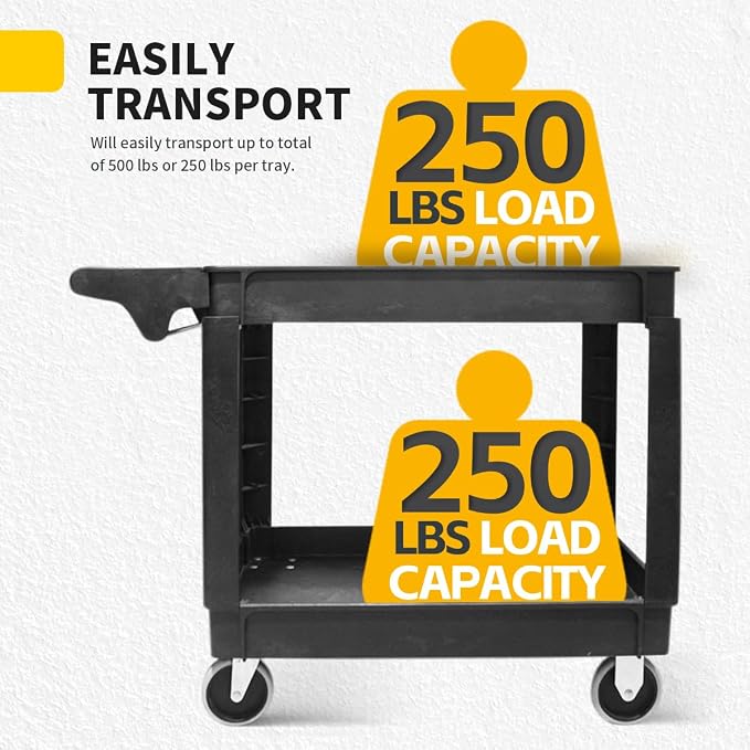 MaxWorks Heavy Duty 2‑Shelf Service Cart 500 lb Capacity Polypropylene Utility - Image 7