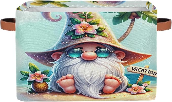 Pardick Summer Gnome Cute Basket Storage Bins Large Fabric Toys Storage Cube Box by Pardick