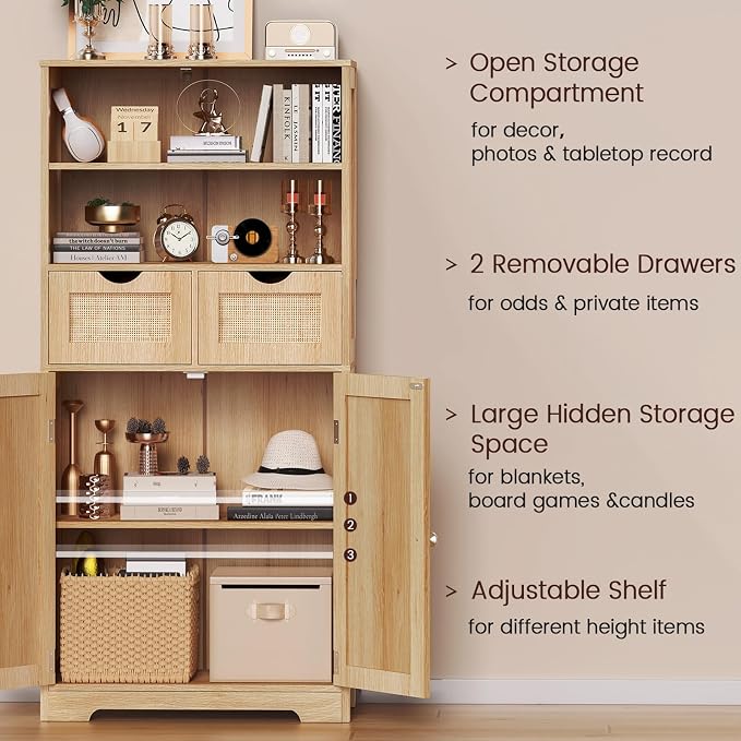 Iwell Tall Storage Cabinet, Rattan Cabinet - Image 4