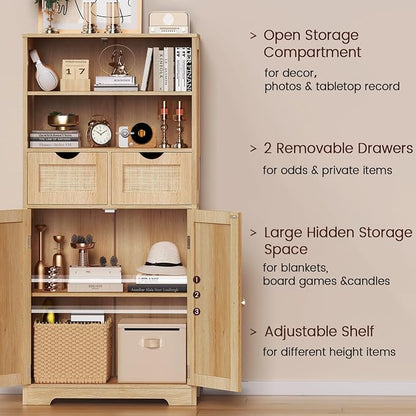 Iwell Tall Storage Cabinet, Rattan Cabinet - Image 4