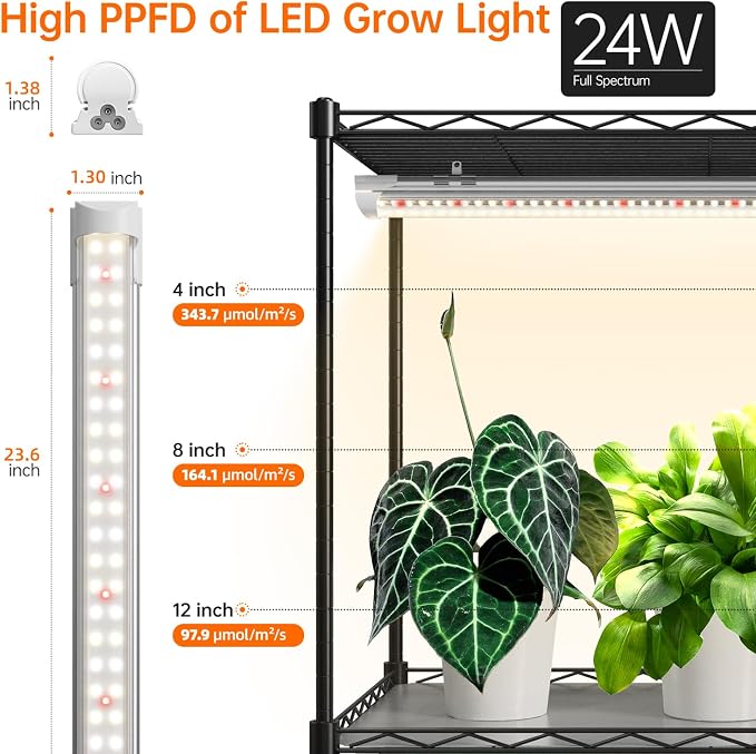 Bstrip Plant Shelf with Grow Light, Metal Plant Stand with Adjustable Rack and - Image 5