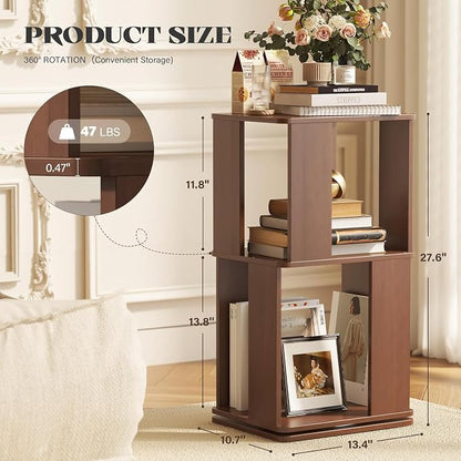 Easyego 2 Tier Solid Wood Rotating Bookshelf, 360° Upgrade Spinning Book Shelf - Image 2