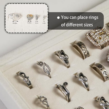 Coward 2Pcs/Set Stackable Ring Organizer Tray Beige Velvet Ring Earring Stud - Image 6