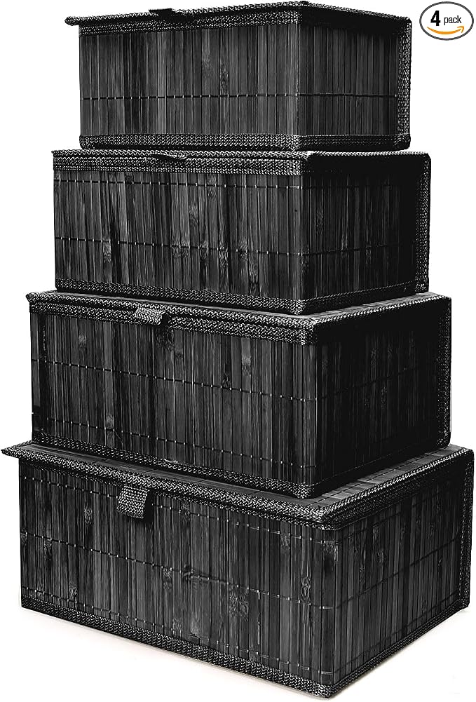 Wicker Basket With Lid Bamboo Storage Box by Storagether