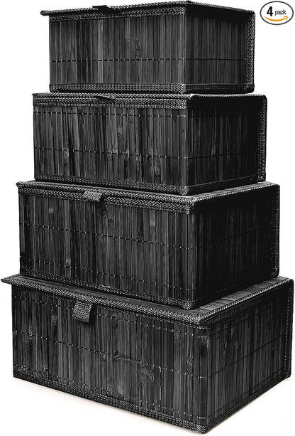 Wicker Basket With Lid Bamboo Storage Box by Storagether