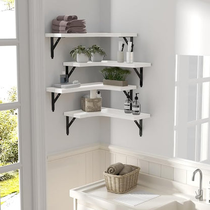 ROMGUAR CRAFT Corner Floating Shelves Wall Mounted Set of 4, Rustic Wood - Image 6