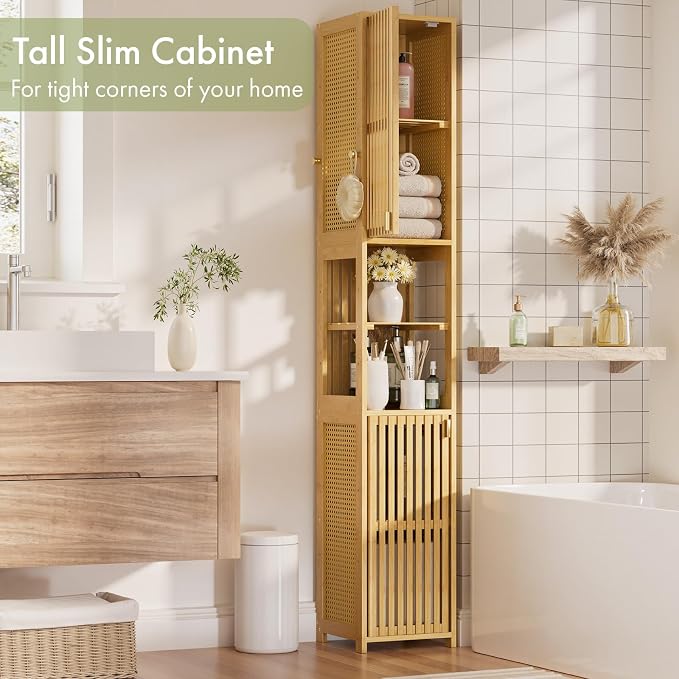 Amazer 70'' Tall Bathroom Storage Cabinet Bamboo, Slim Storage Cabinet - Image 5