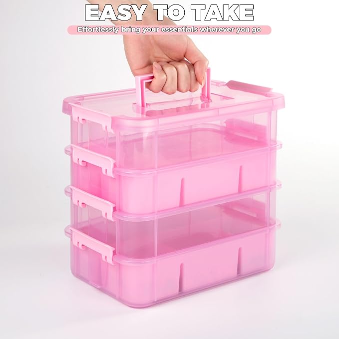 CraftGenes Art Supply Storage Organizer, 4-Tier 10 Qt Box, 2 Trays, Accessories - Image 5