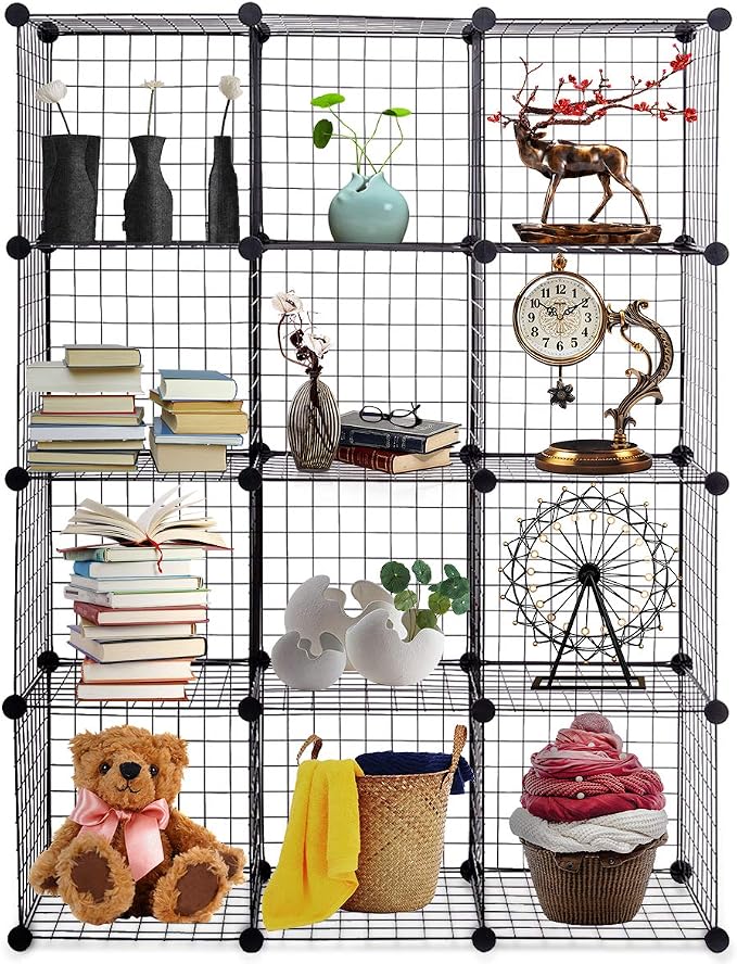 HAPPYGRILL 12-Cube Metal Wire Storage Cubes, Customizable Metal Rack Bookcase - Image 4