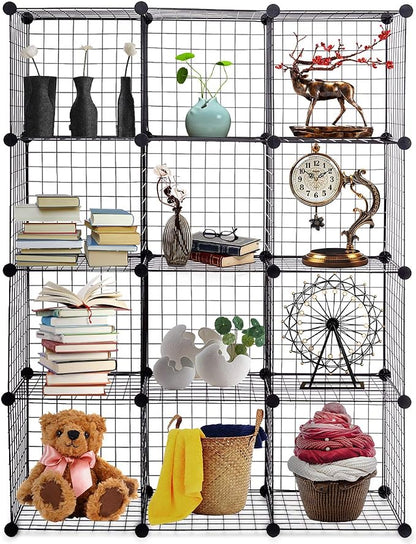HAPPYGRILL 12-Cube Metal Wire Storage Cubes, Customizable Metal Rack Bookcase - Image 4