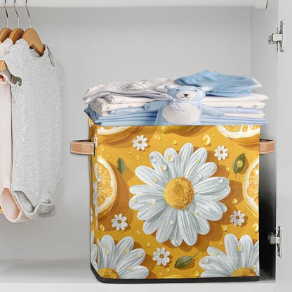TropicalLife 13x13x13 Inch Large Fabric Storage Cube Lemon Daisy Foldable - Image 2