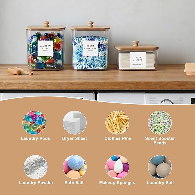 POLRAI 3 Pack Laundry Pod Containers and Dryer Sheet Holder, Laundry Room - Image 5