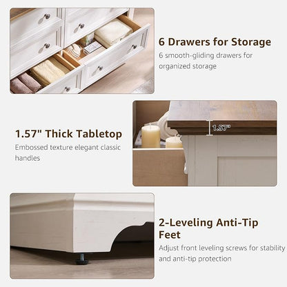 Farmhouse 6 Drawers Dresser for Bedroom, Wooden Dresser TV Stand - Image 5