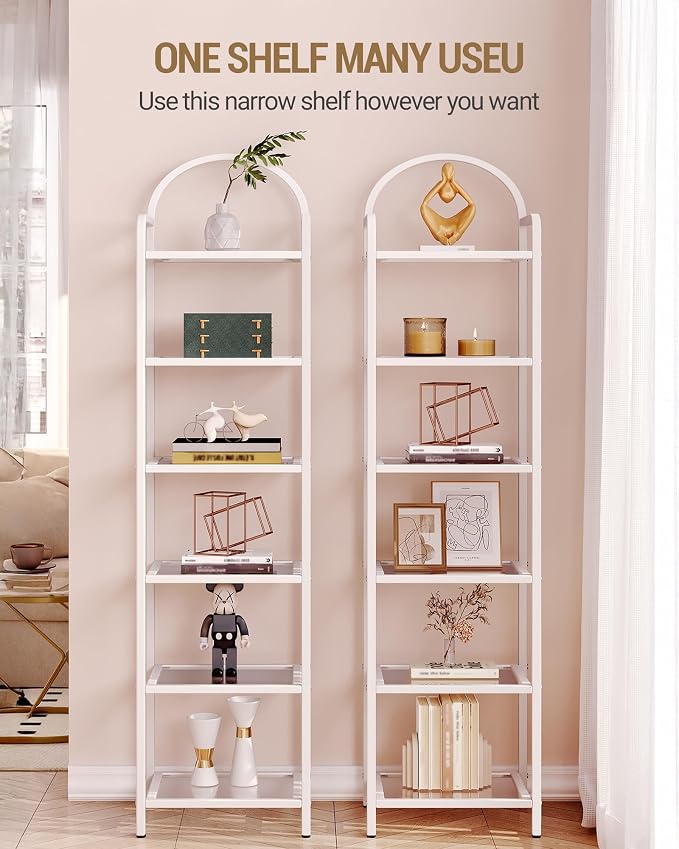 Hzuaneri Bookcase Bookshelf, Tempered Glass Bookshelves | Slim Shelving Unit - Image 5