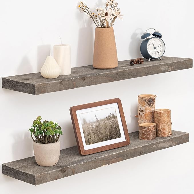 Floating Shelves, 8 Inch Deep Rustic Solid Reclaimed Wood Wall Shelves by FLYJOE