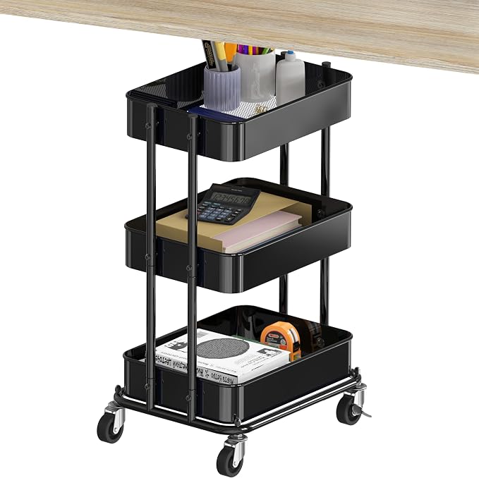 Simple Houseware 3-Tier Compact Utility Rolling Cart, Low 24” Height Fits Under by SimpleHouseware