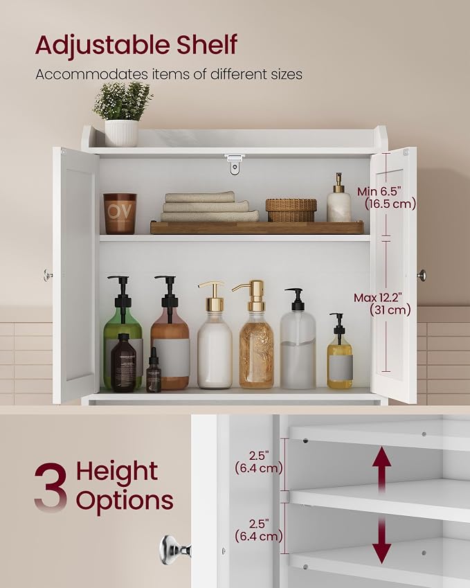 VASAGLE Over the Toilet Storage Cabinet, Adjustable Shelves, Space-Saving | - Image 2