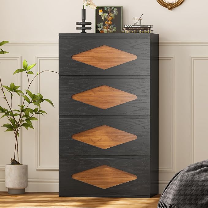 48.3'' Tall Dresser for Bedroom, 4 Chest of Wooden Deep Drawers, Vintage Dresser - Image 9