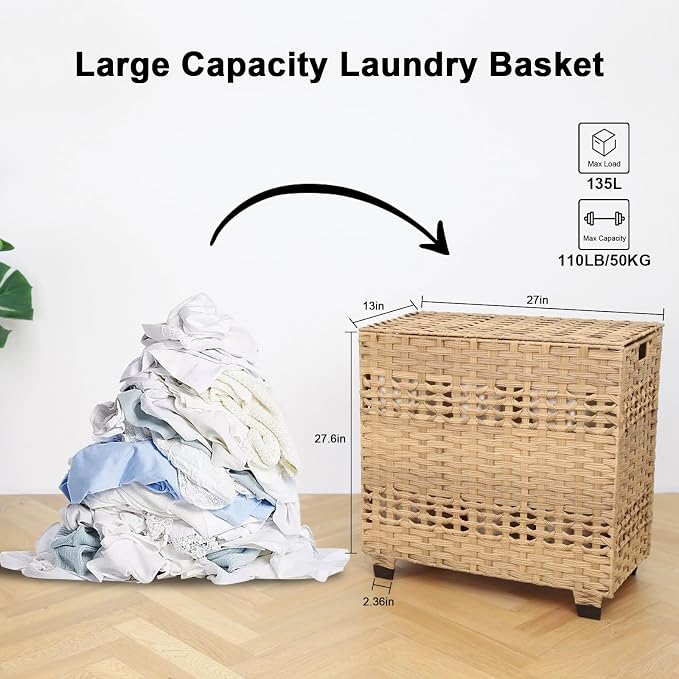 OIAHOMY Laundry Hamper with Lid, 140L Clothes Hamper with 3 Removable Liner Bags - Image 3