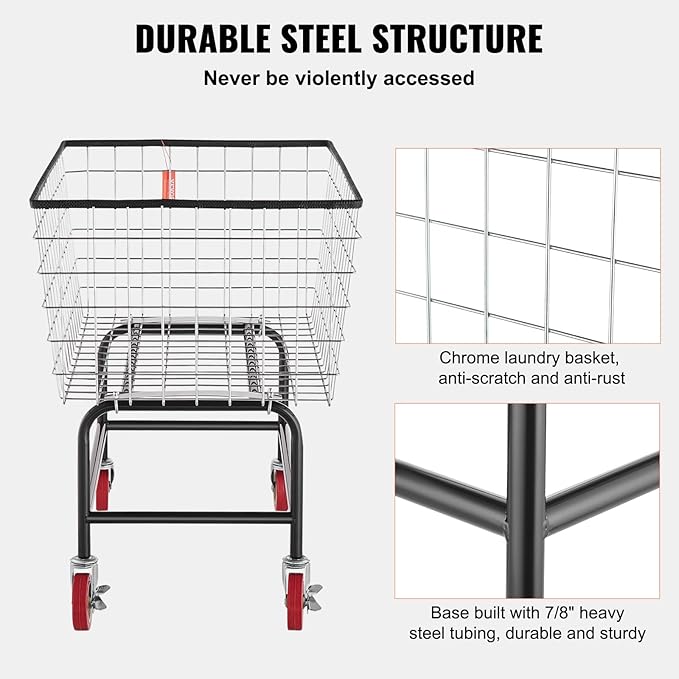 VEVOR Wire Laundry Cart, 3.8Bushel Wire Laundry Basket - Image 4