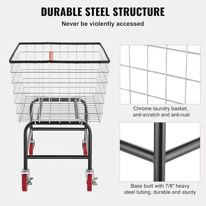 VEVOR Wire Laundry Cart, 3.8Bushel Wire Laundry Basket - Image 4