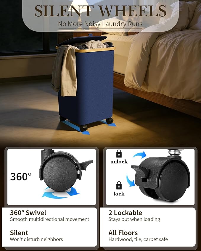 Laundry Hamper with Wheels, 110L Large Clothes Hamper with Removable Inner Bag - Image 4