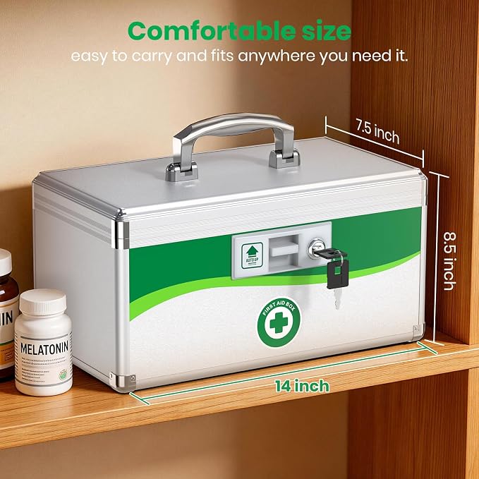 Medicine Lock Box with Keys, Small 14x8.5x7.5in, Aluminum Child-Safe Lock | - Image 4