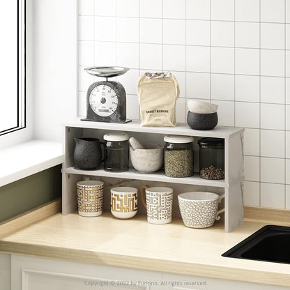 Furinno Helena Kitchen Counter Stackable Organizer Shelf, Marble White - Image 4