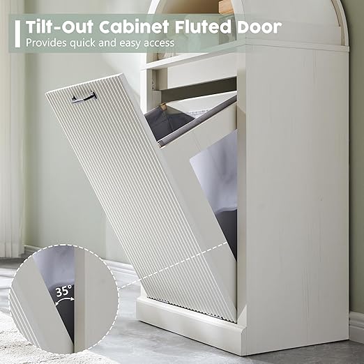 Arched Tilt-Out Trash Can Cabinet, Fluted 10 Gallon Trash Can - Image 4