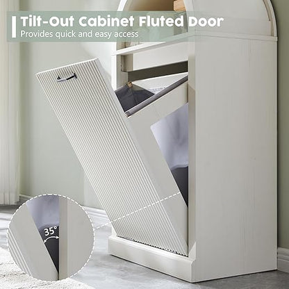 Arched Tilt-Out Trash Can Cabinet, Fluted 10 Gallon Trash Cabinet Set of 2 - Image 7