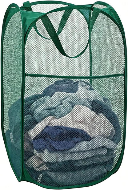 Larpur Pop Up Laundry Hamper Collapsible Mesh Clothes Basket, Dark Green | by Larpur