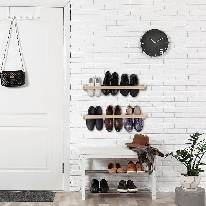 Wenqik 4 Pcs Wall Mounted Wooden Shoe Rack 30 Inch Rustic Wood Wall Hanging - Image 5