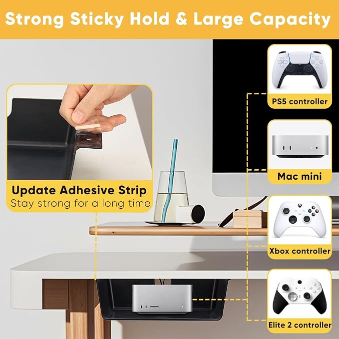 4 Pack Under Desk Hanging Shelf Drawer Organizer, Attachable Plastic Hidden - Image 3