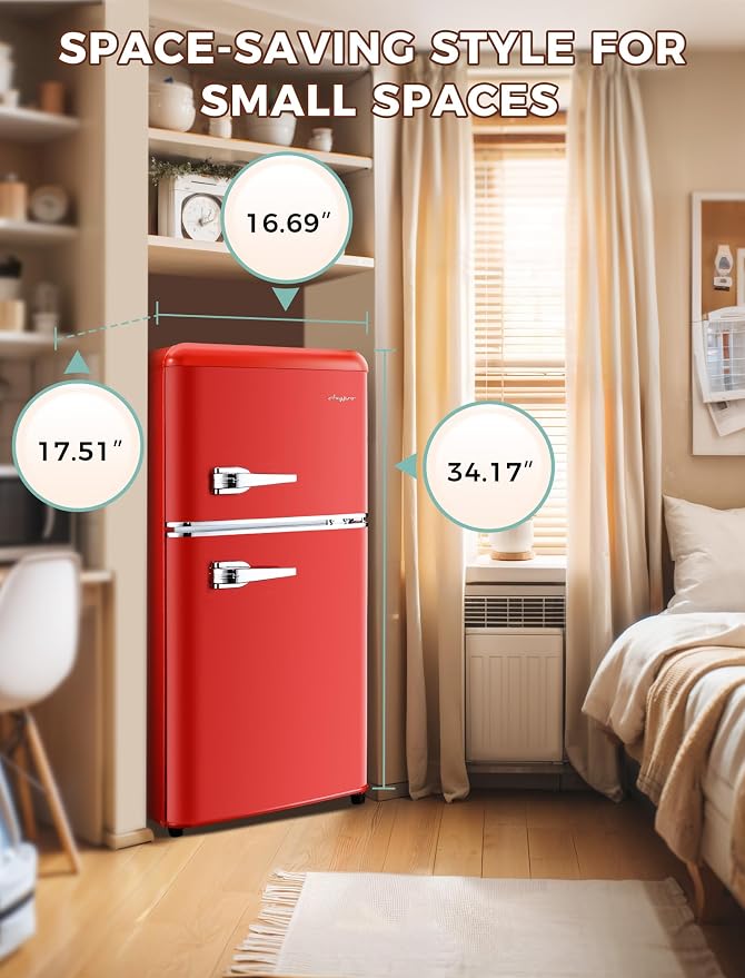 3.2 Cu.Ft Retro Fridge with Freezer, Double Door Refrigerator with 7 Level - Image 6