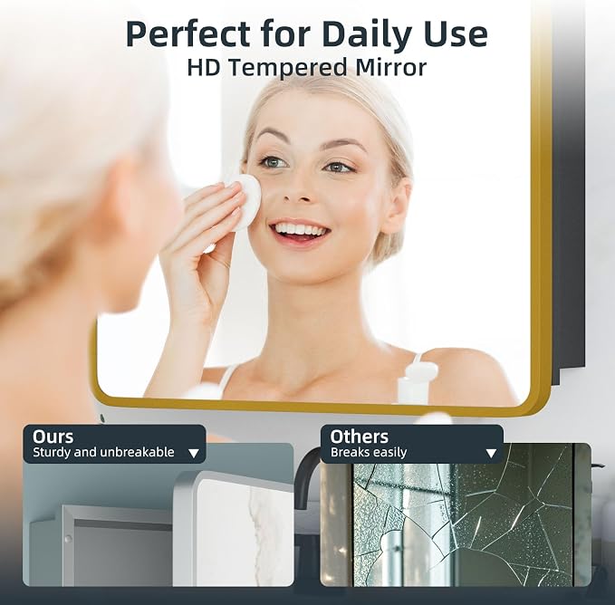 Medicine Cabinet 20 x 28 Inch, Metal Beveled Mirror, Adjustable Shelves - Image 6