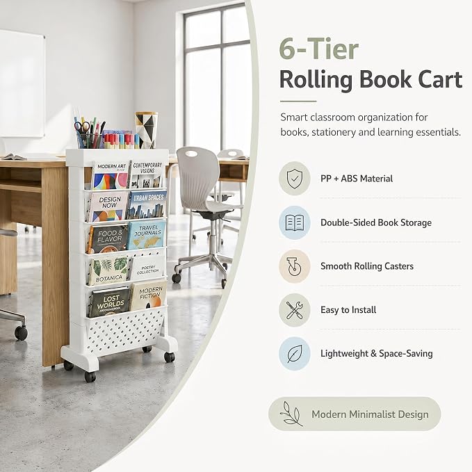 6-Tier Rolling Bookshelf Magazine Rack - Image 4